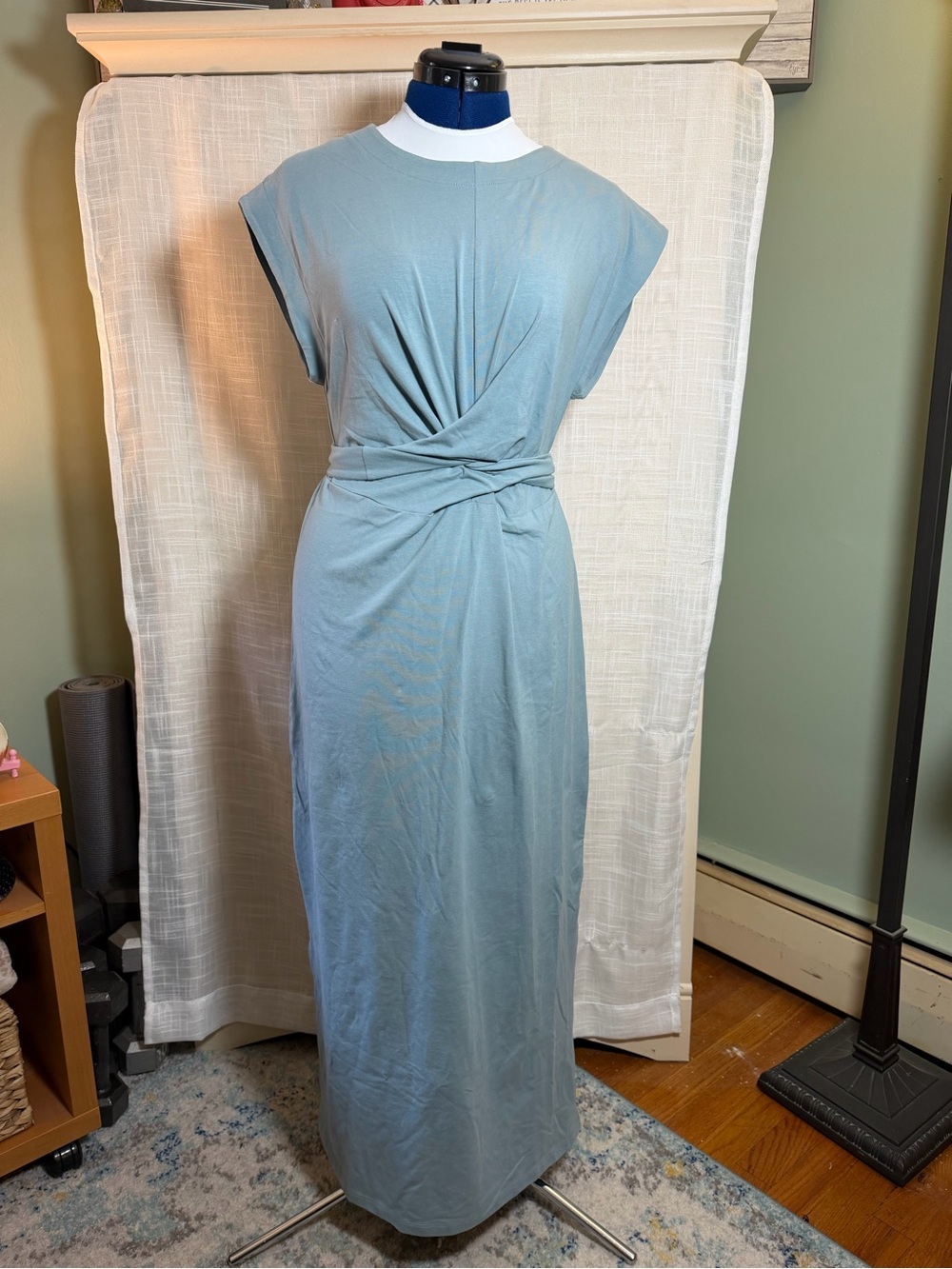 Modern Citizen Blue Tie Waist Maxi Dress Cap Sleeve